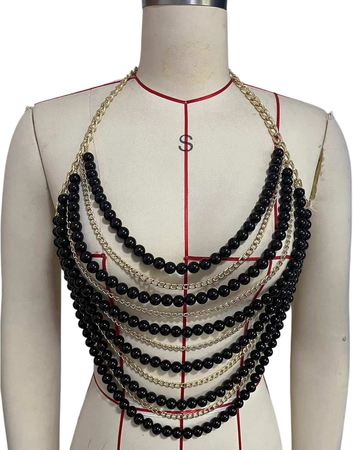 Multi-layered Black Pearl Tassel Top Bra Chain,Sexy Bikini Beach Beaded Harness Body Chain Festival Rave Pearl Lingerie Chain Jewelry for Women