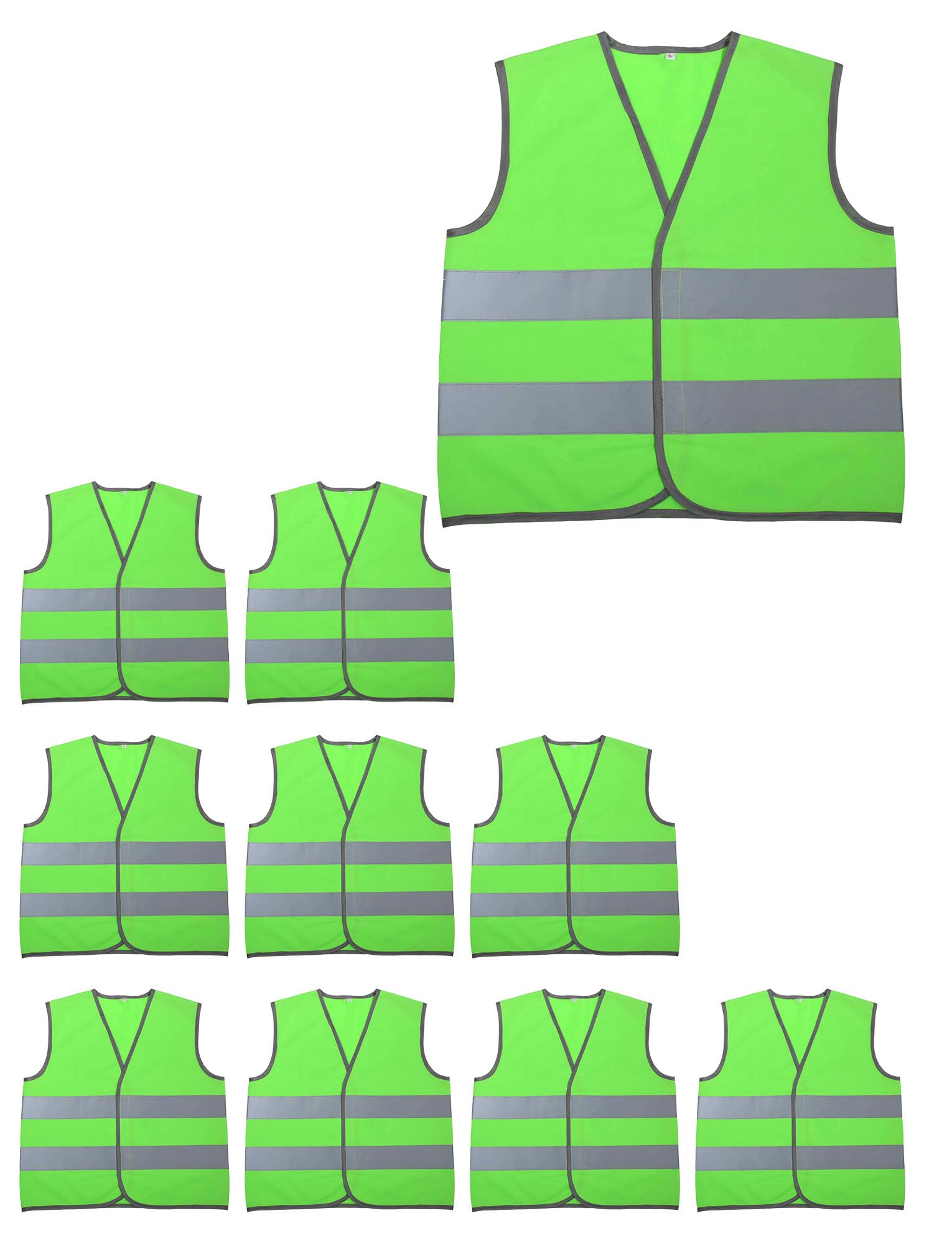 Adigau High Vis Safety Vests Reflective V-Shaped Kids' Hi-Viz Jackets 10 Pack Green XS