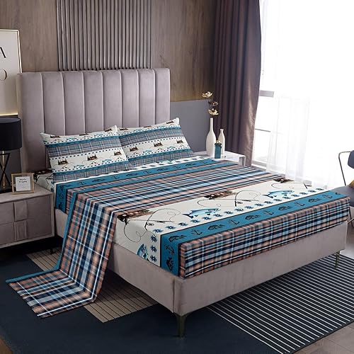 Miniatura 31 de jejeloiu Sea Turtle Sheet Set Ocean Creature Themed Sheets with Deep Pocket Fitted Sheet Sea Underwater World Bed Sheets Set Bed Reptile Tortoise