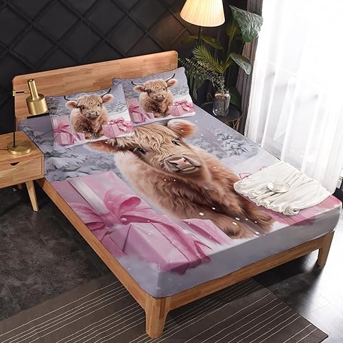 Miniatura 3 de Sábanas de vaca tamaño California King  Sábanas y fundas de almohada de Navidad  100% microfibra, estampado de alta cantidad de hilos, sábana