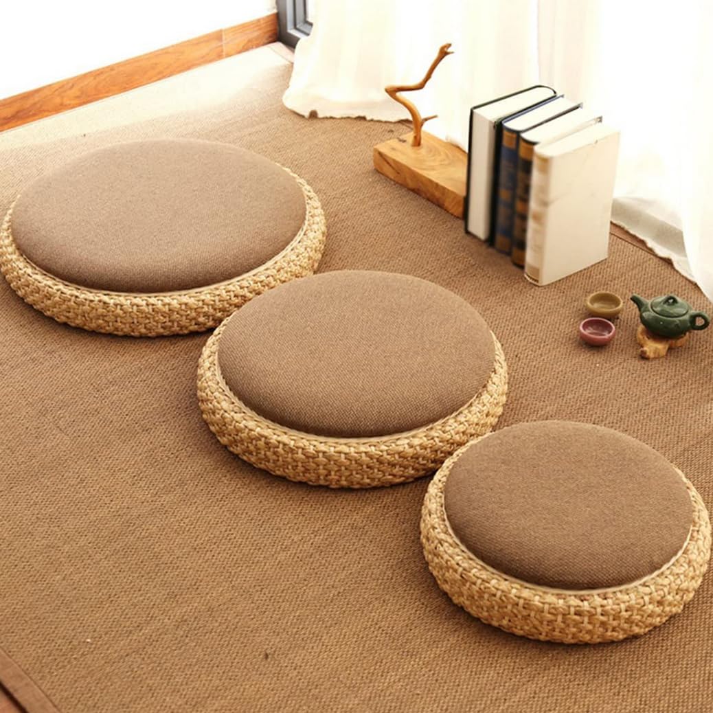 Cojín de meditación redondo tejido a mano, transpirable, japonés, para yoga y meditación, 61 cm de diámetro