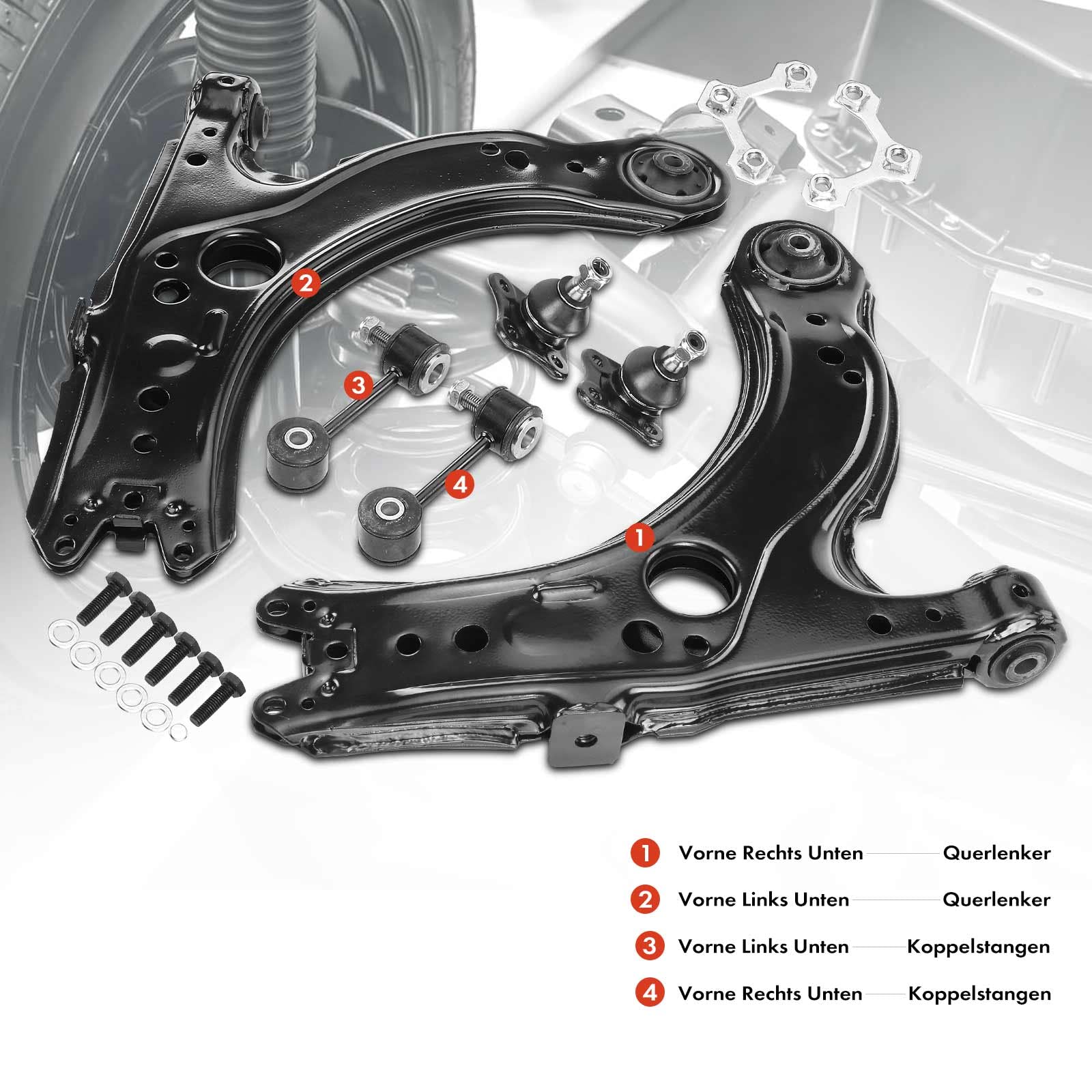 Lot De 2 Bras De Suspension Avant Gauche/droit - Compatible Audi A1, VW Polo, Seat Ibiza, Skoda Fabia/Rapid - 5