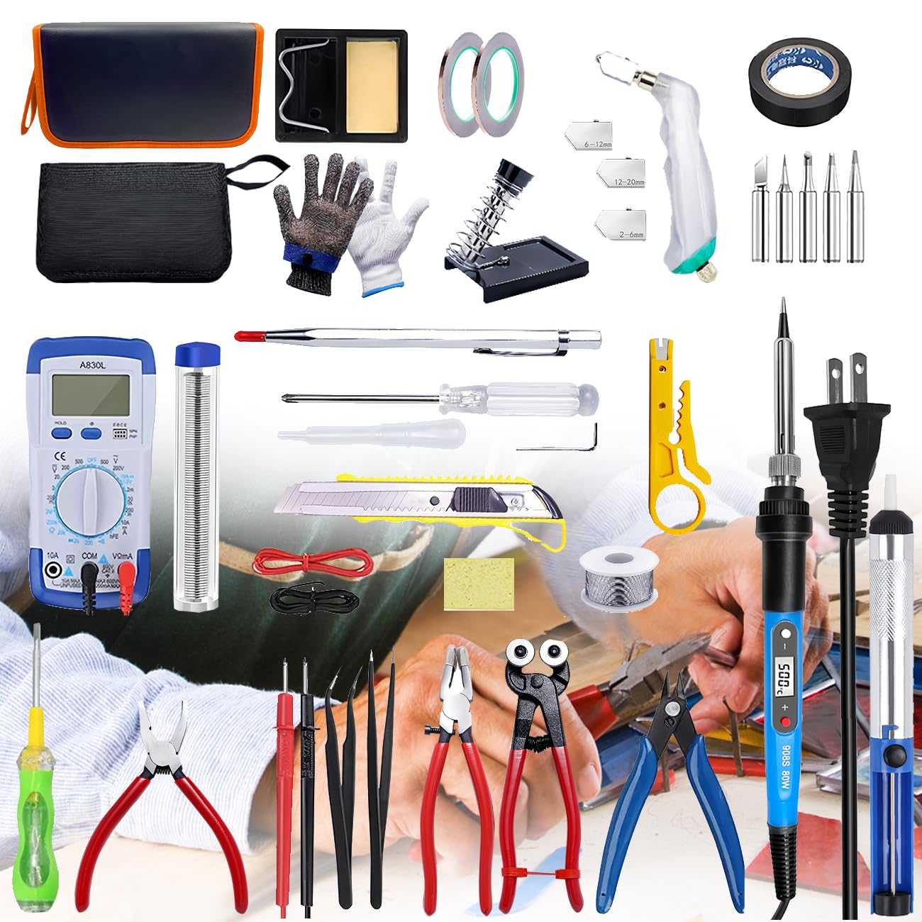 Kit De Vitrail, Kit De Démarrage De Vitrail, Kit De Démarrage Professionnel, avec Kit D'Outils De Coupe-Verre Et Kit De Fer À Souder 60 W Et Ruban De Cuivre De 2 M Et Fil,