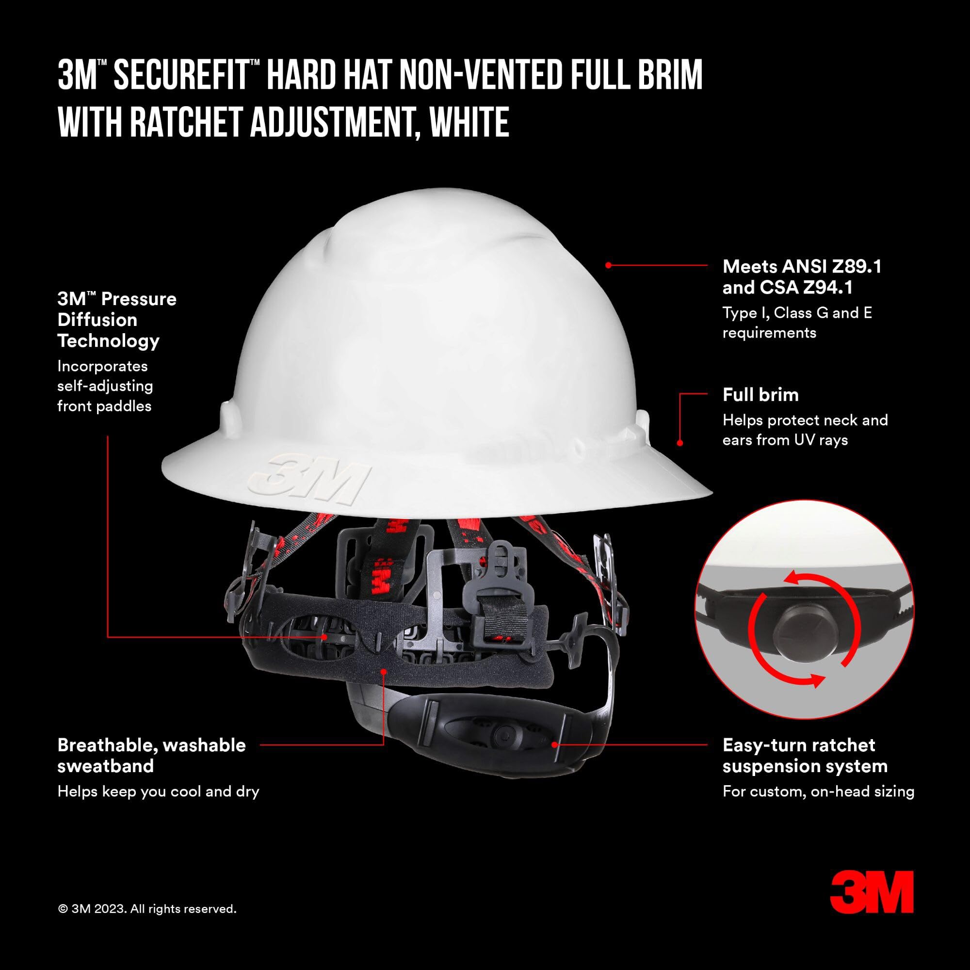 3M SecureFit CHH-FB-R-W6-SL, con Ajuste de trinquete, Color Blanco
