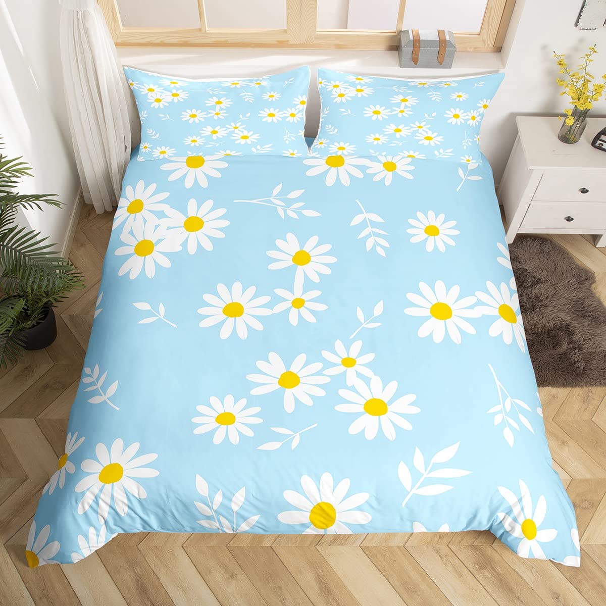 Funda de edredón de margaritas antialérgica de poliéster suave para renovar el cuarto de niñas