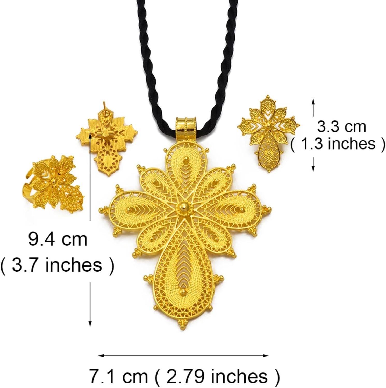 Ethiopian Jewelry for Women Set Ethiopian Eritrean Jewelry Set for Women Ethiopian Cross Jewelry Sets Necklace Earrings Ring African Eritrean Wedding Accessories