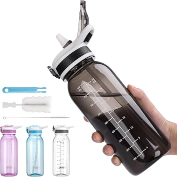 Sports Water Bottle with Straw 1Litre Leakproof Durable Tritan BPA Free Gym Flip Sipper Bottle Dustproof with Marking Dustproof Leakproof
