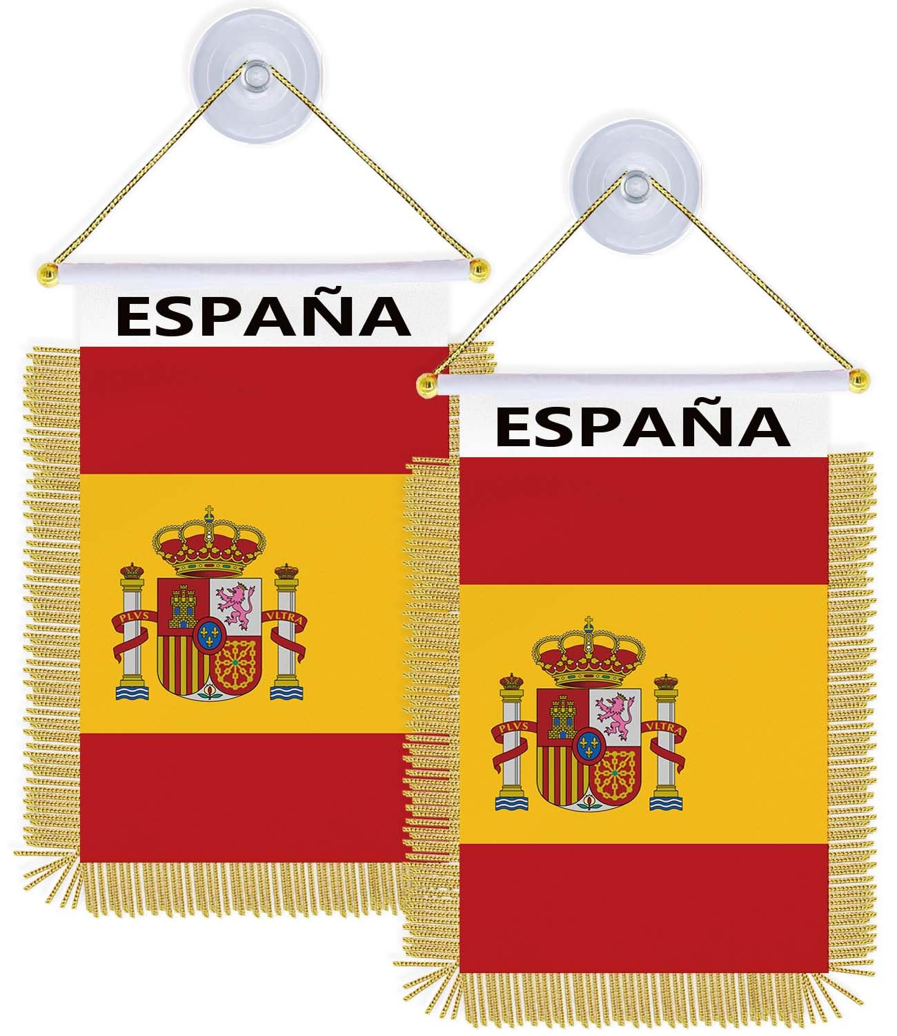 2PCS Spain Suction Cup Hanger Hang Flag,4×6 inch Small Spanish Hanging Banner,Tiny Printing Decor For Office Home Table Car