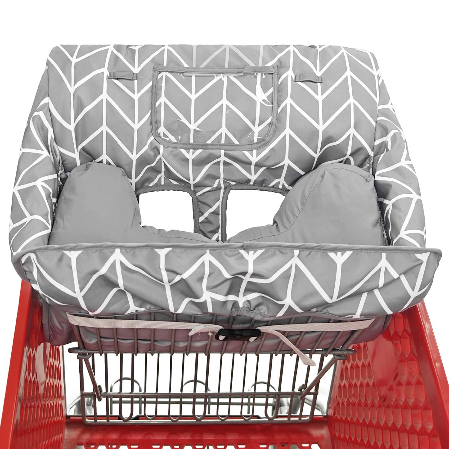 love&go soft pillow attached 2-in-1 shopping cart and high chair cover for baby, cotton padded cart cover, fold'n roll style, portable with carry bag (gray arrow)