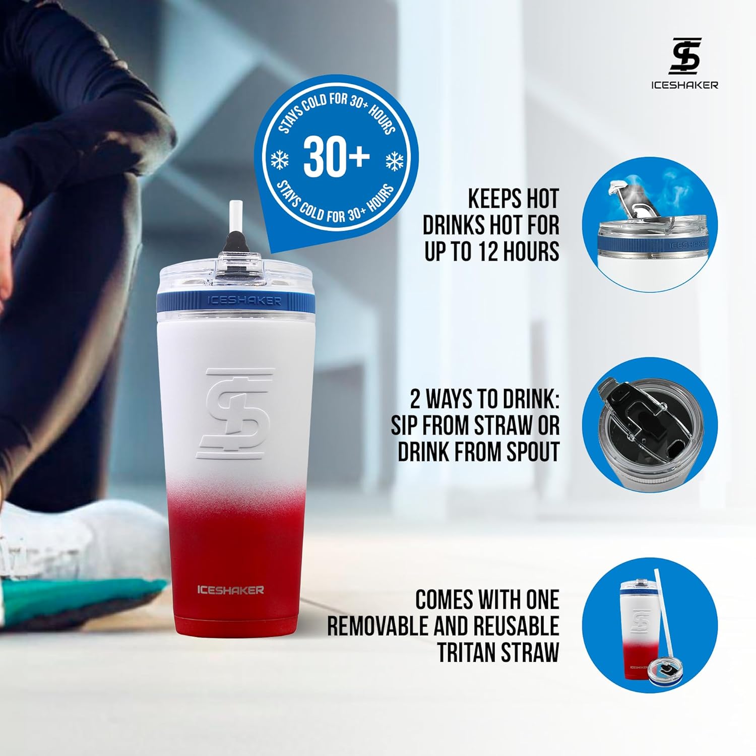 Ice Shaker Insulated Stainless Steel Tumbler | 20 oz, USA | 30+ Hours Cold & 12+ Hours Hot | Removable Straw and Drink Spout | Odor-Free Tumbler Cup Water, Coffee, Tea, Smoothies, Cocktails - Image 3