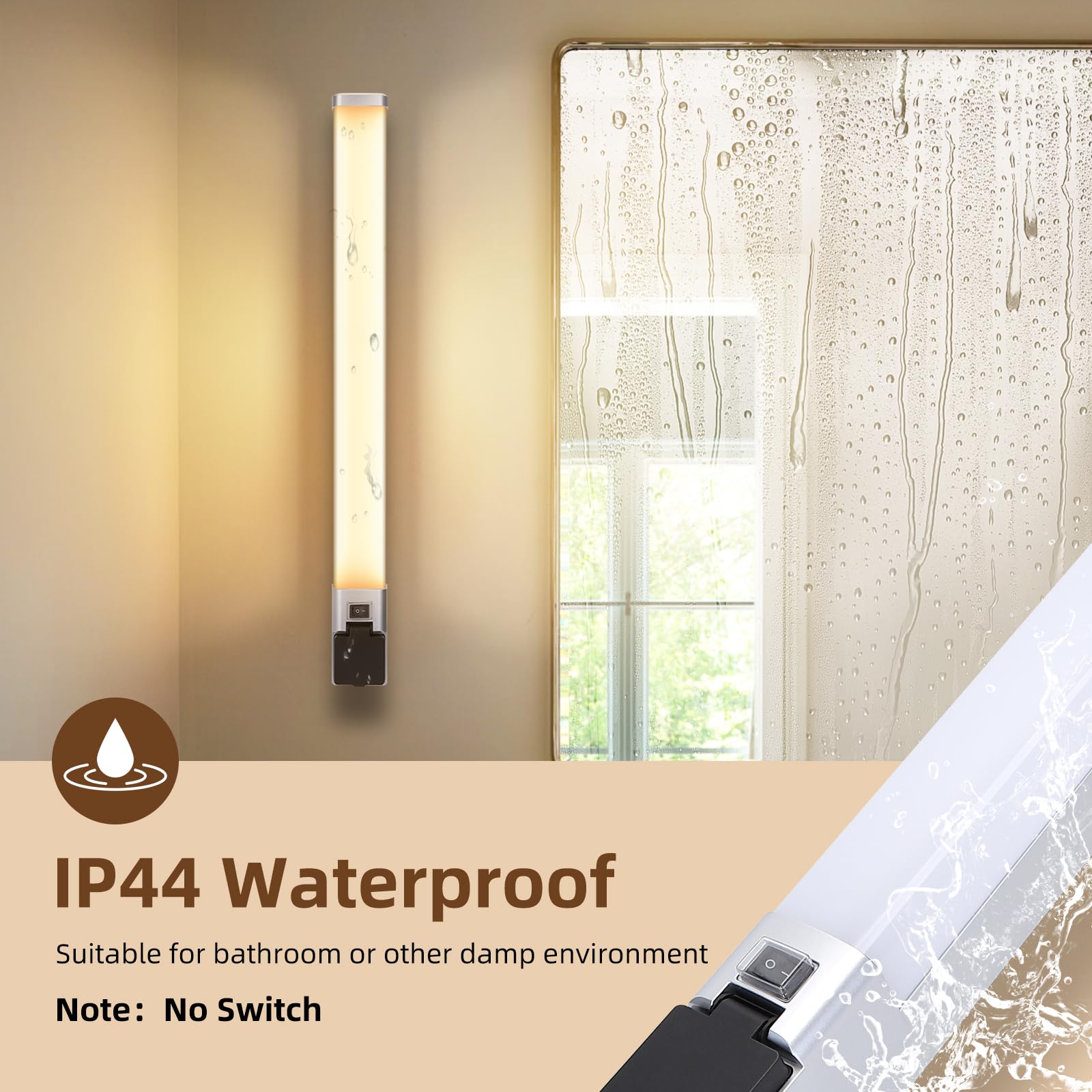 Aigostar Lámpara LED de Espejo con toma de corriente 66.5cm 15W 1350LM Lámpara de Baño 4000K Luz natural Lámpara LED de Pared IP44 230V Luz de Espejo de Baño de Blanco Apliques Espejo de Baño