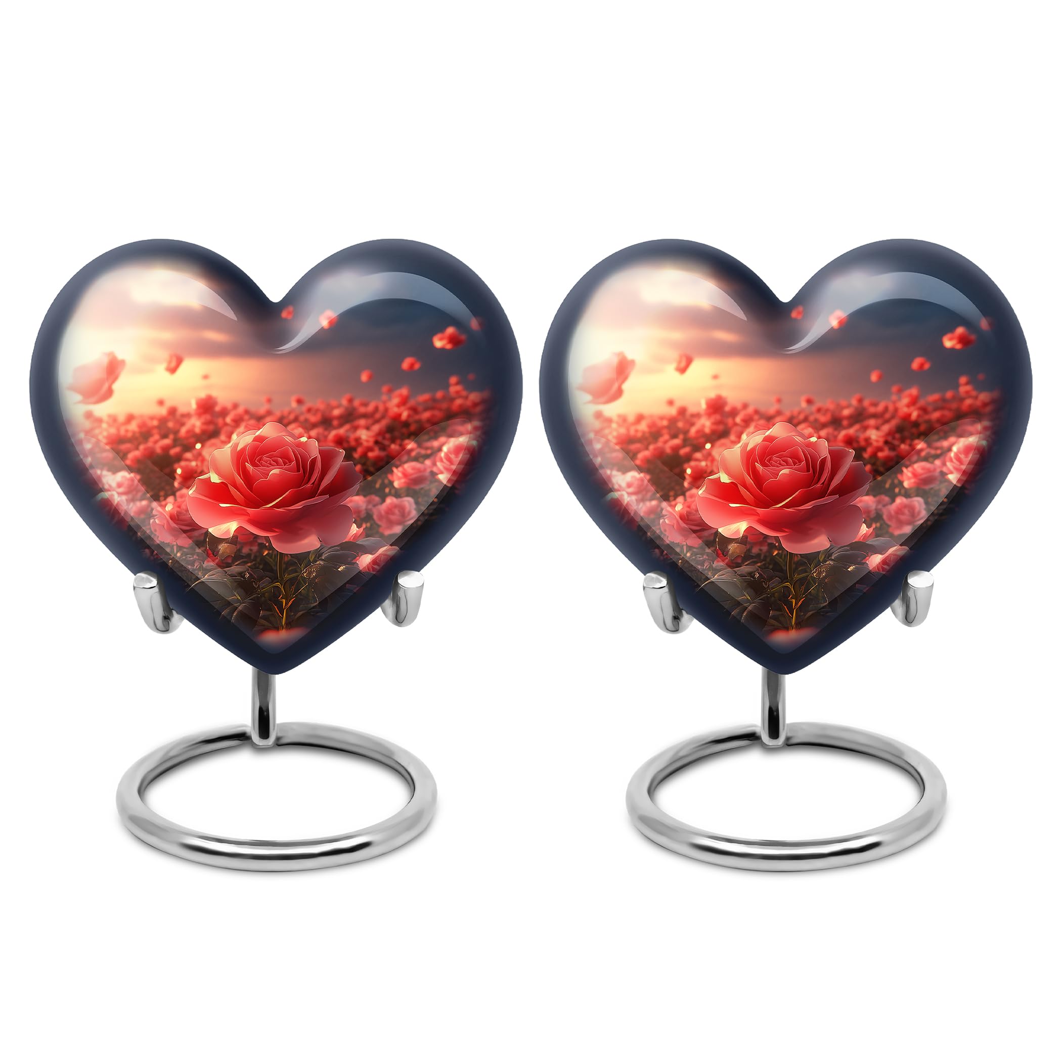 YATHABHISA Rose Heart Shape Urn Ashes Keepsake, Burial & Funeral Urn Ash Container, Cremation Memorial Gift for Sister & Brother, Handcrafted Cremated Remains, Green, 3 Inch (Set of 2)