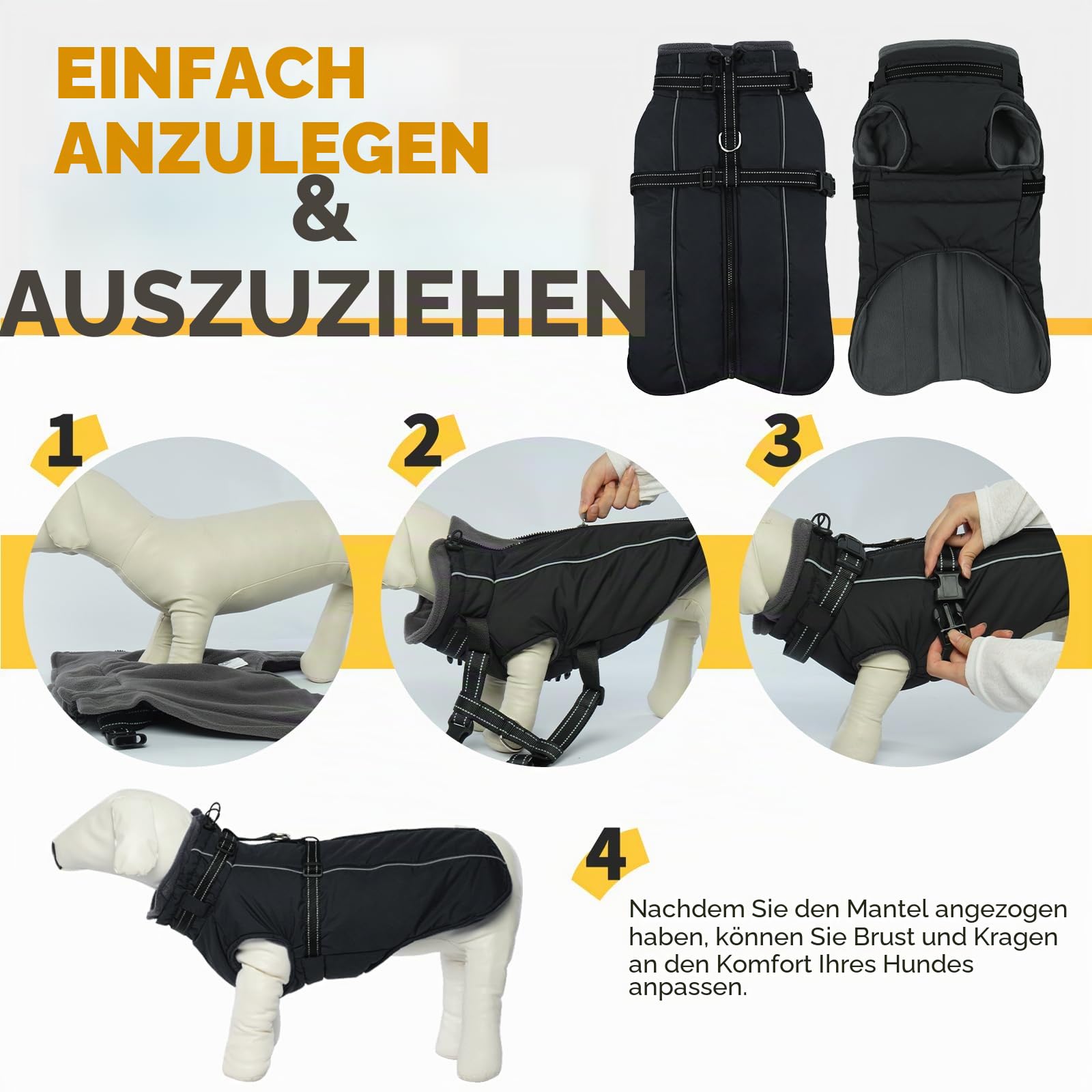 Lelepet XXXL Hundemantel Mit Geschirr - Integrierte wasserdichte Hundejacke, Warmer Wintermantel, Dicke Fleecejacke - Reflektierend, Verstellbar, Für Dogge