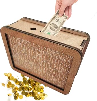 Money Box with Counter,Reusable Wooden Piggy Bank, Money Bank Piggy Bank with Savings Target for Boys and Girls to Create Emergency Fund