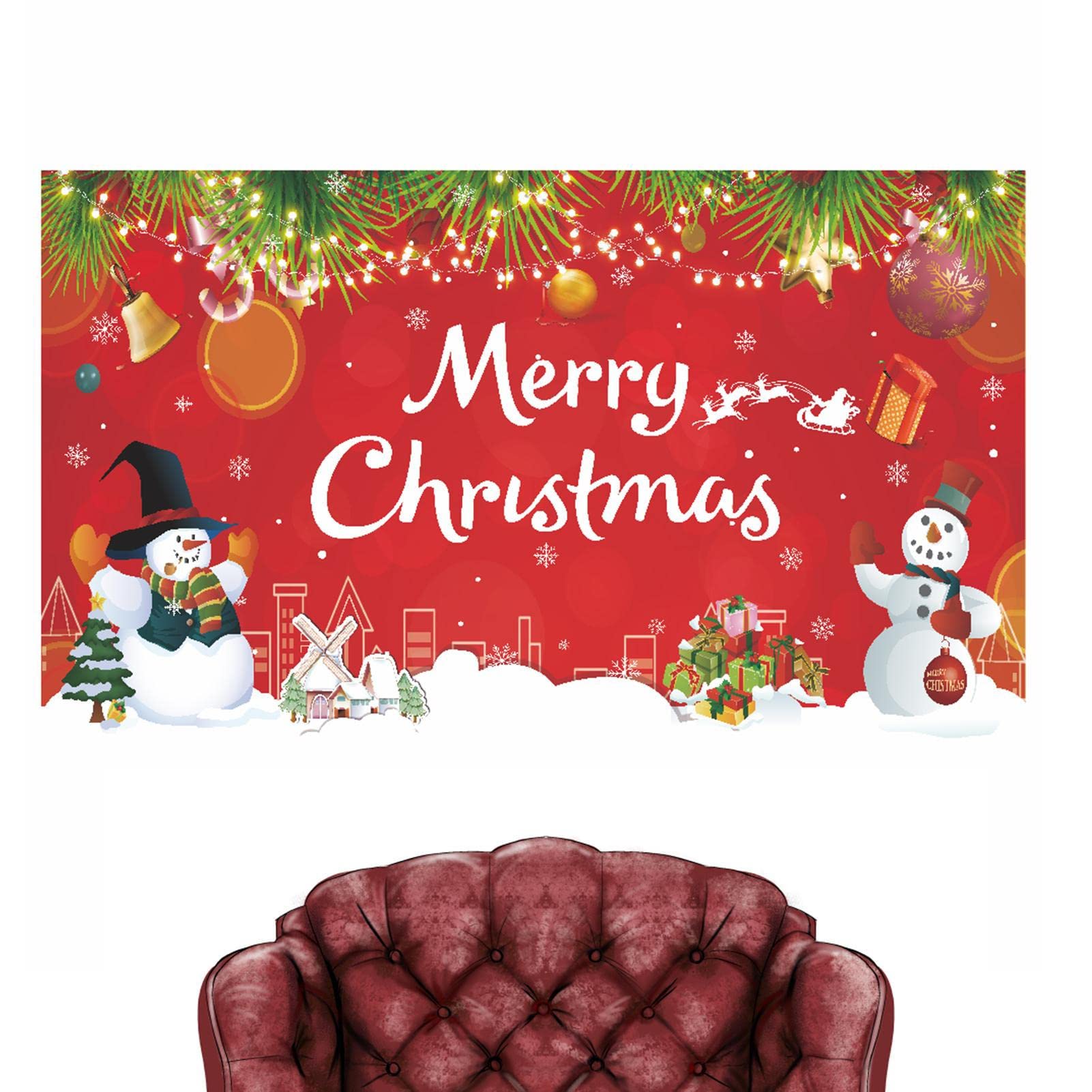 Amazon.co.jp: メリークリスマスバナーサイン - サンタ雪だるま