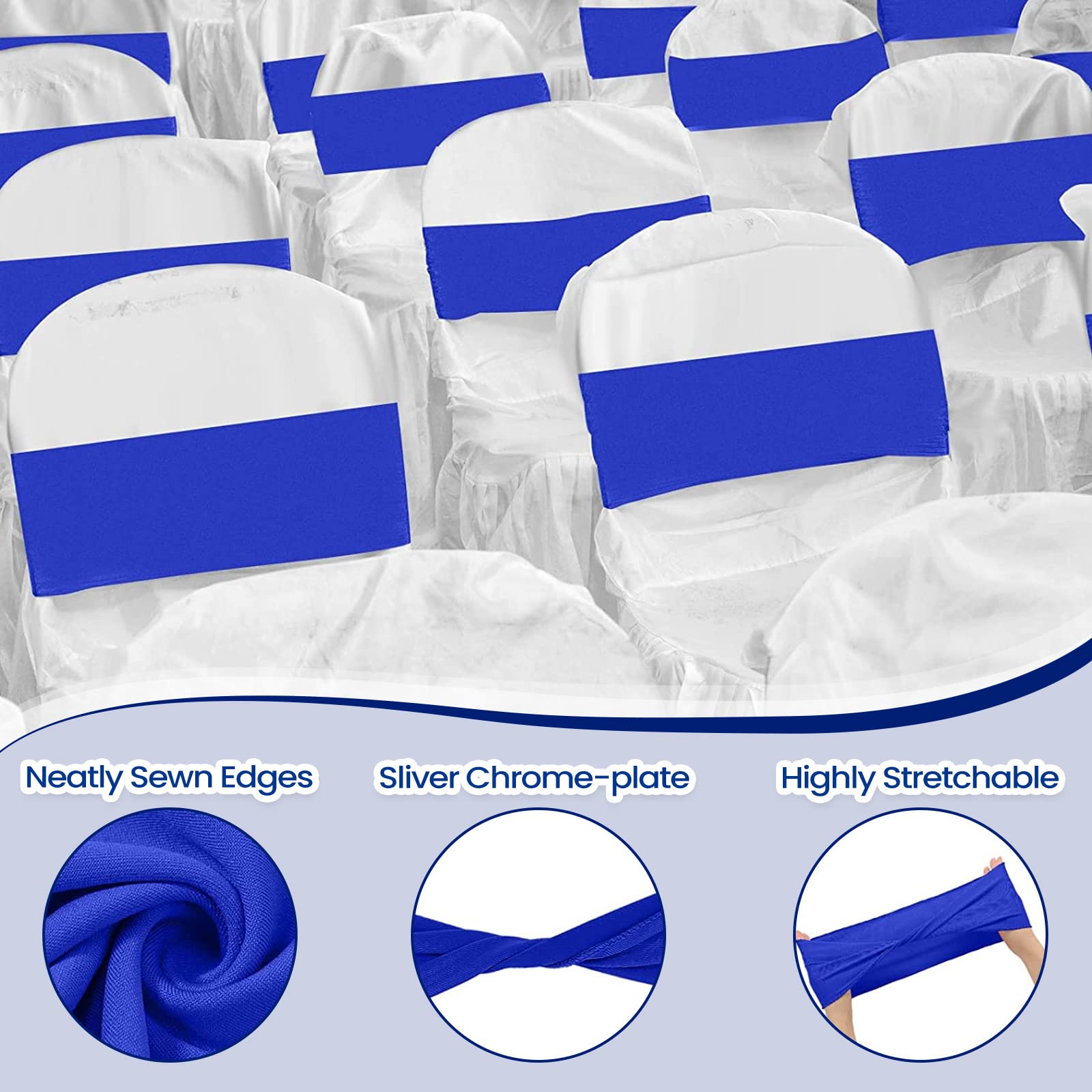 CHENGU Spandex Chair Sashes Plain Bow Sash Wedding Chair Bands Without Buckle Wedding Chair Decorations Elastic Chair Bands Ties Spandex Slider Sashes for Events Party Ceremony Reception (200, Blue)
