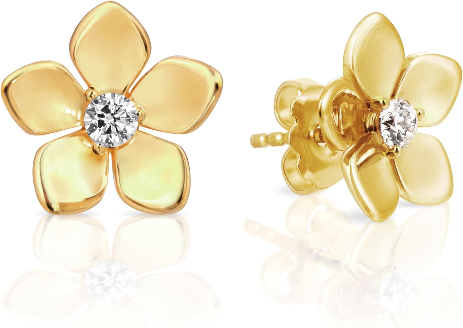 Princess Collection - "Beauty in Full Bloom" - 12.7 mm (0.41 Carat/Pair) Cubic Zirconia 22K Gold-Plated Stud Earrings For Sensitive Ears