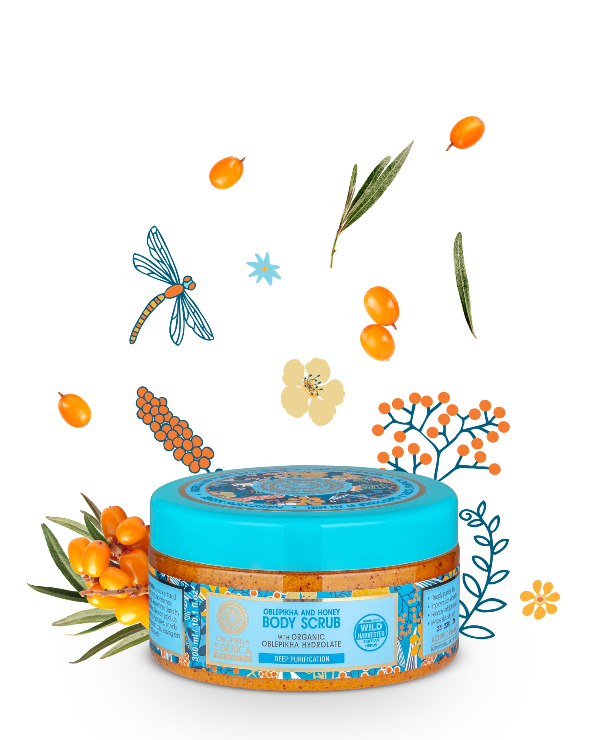 Oblepikha Body Organic Exfoliating With Sea Buckthorn And Honey – Best Exfoliator For Body – Sugar And Shower Exfoliator For Smooth Skin – 300 Ml