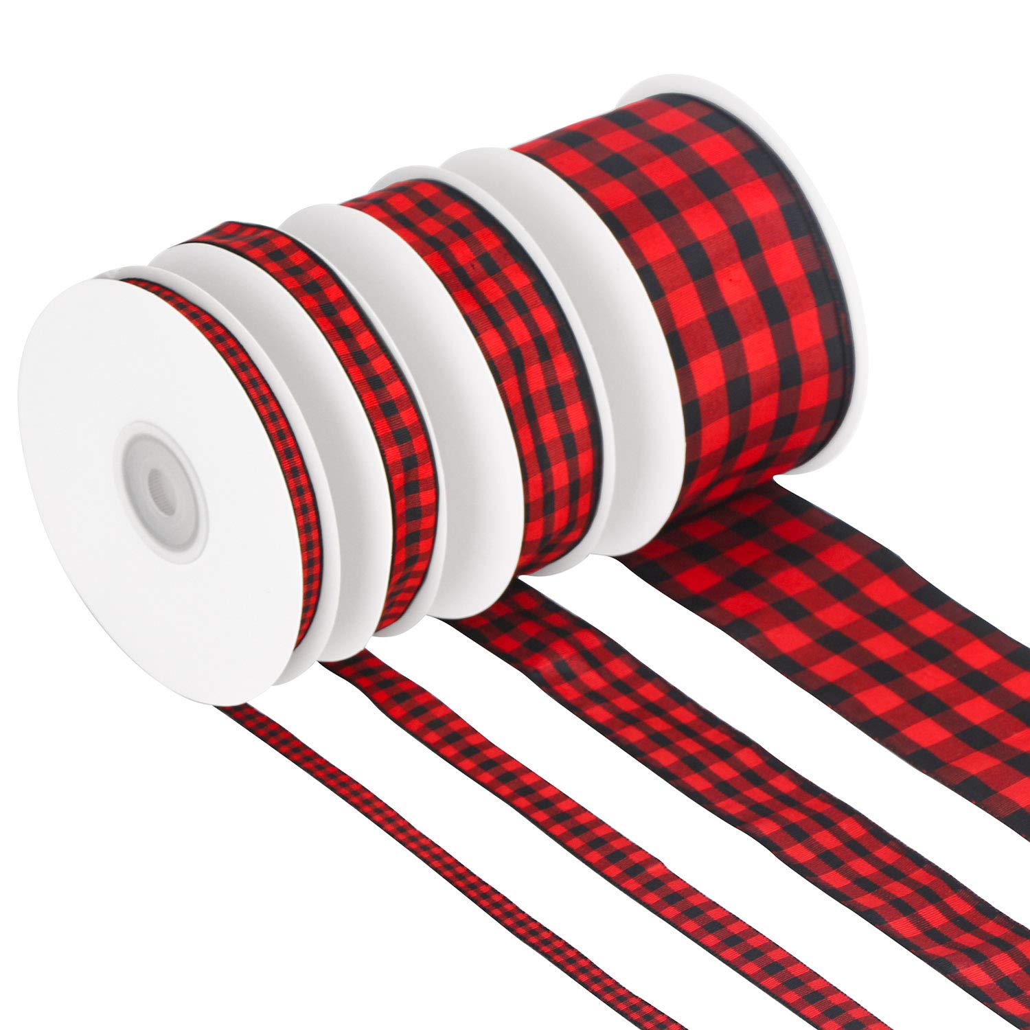 4 Sizes Plaid Ribbon for Crafts, Gartful Black and Red Gingham Ribbon 100 Yards Checkered Ribbon for Gift Wrapping, Hair Bows Making, Christmas Wreath Decoration(1/4, 1/2, 1, 2)