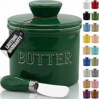 Vista 24 de PriorityChef - Mantequera con tapa con línea de agua, plato de mantequilla francesa de cerámica para dejar en la encimera, color caqui