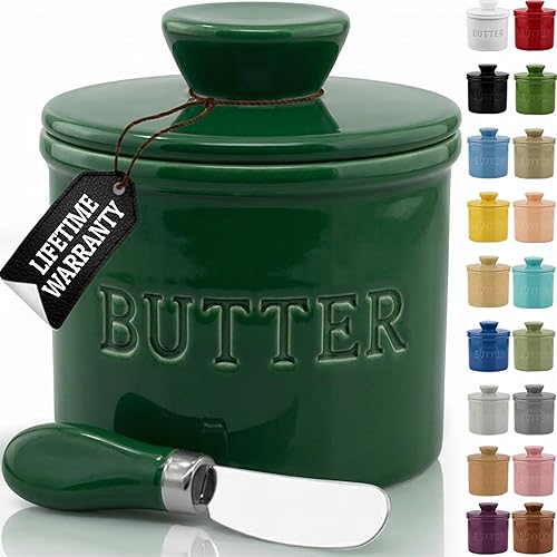 Miniatura 24 de Priority Chef Recipiente para Mantequilla con Tapa y Línea de Agua, Plato Francés de Cerámica para Mantequilla para Dejar en la Encimera, Gris Claro