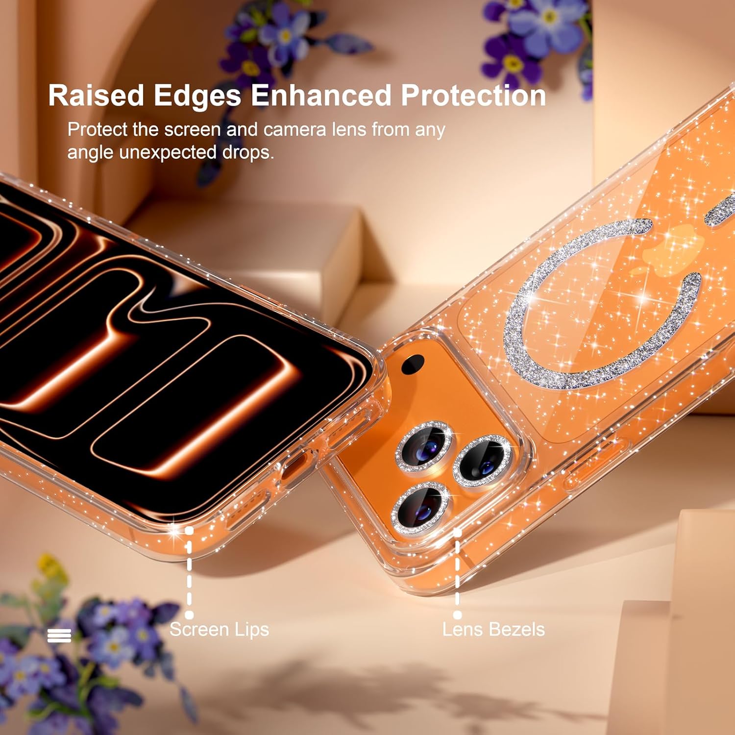 Choiche Magnetic for iPhone 17 Pro Max Case Women Phone Case, Compatible with Mag-Safe, Cute Bling Sparkly, Military Grade Drop Protection, with Diamond Camera Lens Covers, 6.9-inch, Glitter Clear - Image 4