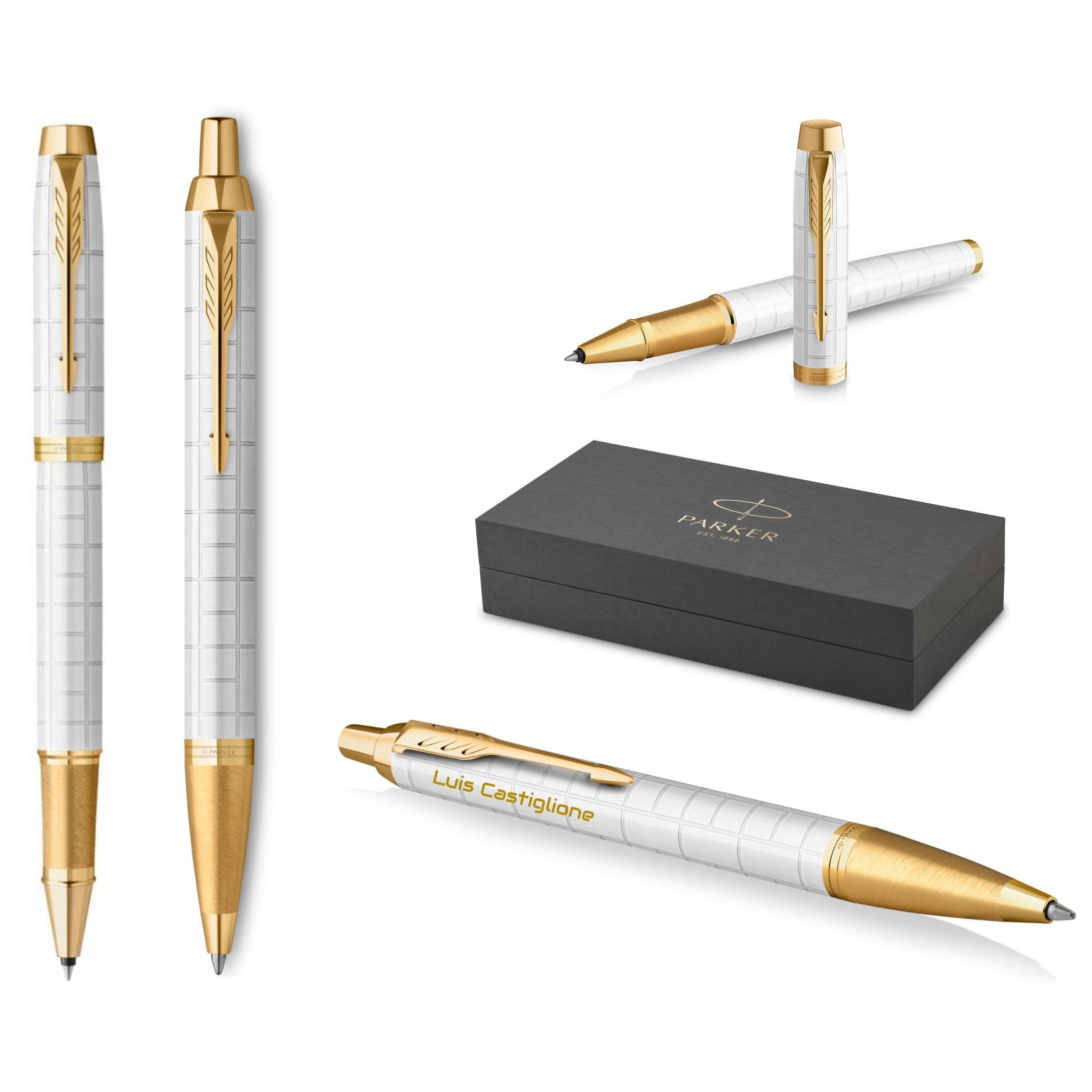 PARKER IM Premium - Bolígrafo de punta redonda y bolígrafo con grabado | Premium Pen | Caja de regalo | Regalo personalizado | Aniversario | Cumpleaños (Pearl G.C.)