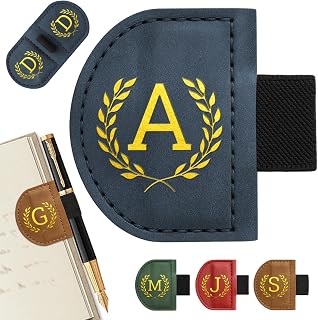 Book Marks for Reading - Custom 26 Letters Initial Bookmark(Blue,A) | Magnetic Bookmark with Pen Holder,Leather Bookmark,Bookmarks for Men,Gifts for Readers,Book Reading Accessories
