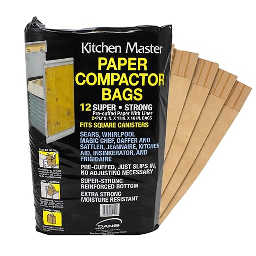 Kitchen Master Super Strong Compactor Bags (12 Pack) | Precuffed, Garbage Compactor Bags, Kitchen Liner, Paper Trash Bin Press, Kitchen Essential, Paper Garbage Press Liner