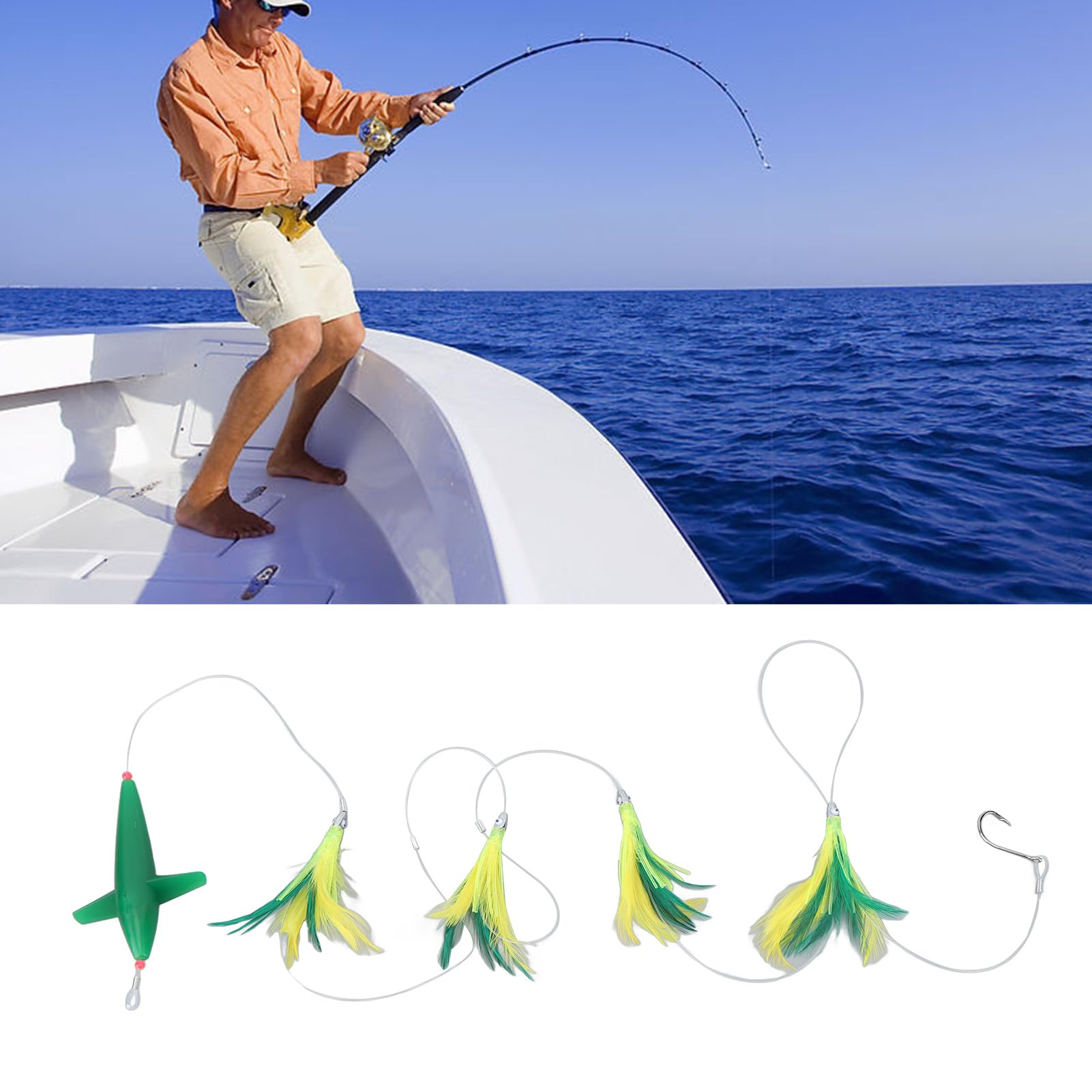 SUNGOOYUE Señuelos de Pesca de Curricán, Señuelos de Pesca de Plumas de Ave con Cadena de Margaritas para Agua Salada en Alta Mar