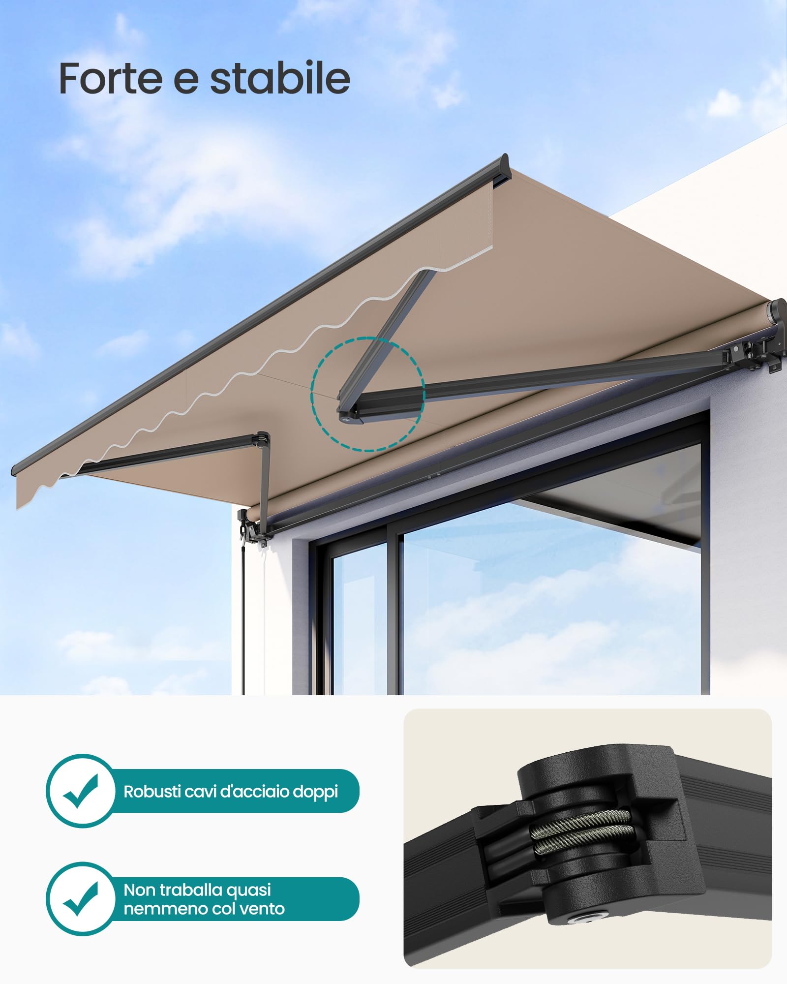 SONGMICS Tenda da Sole a Bracci Articolati 300 x 250 cm UPF 50+ Lega di Alluminio Marrone Giallastro