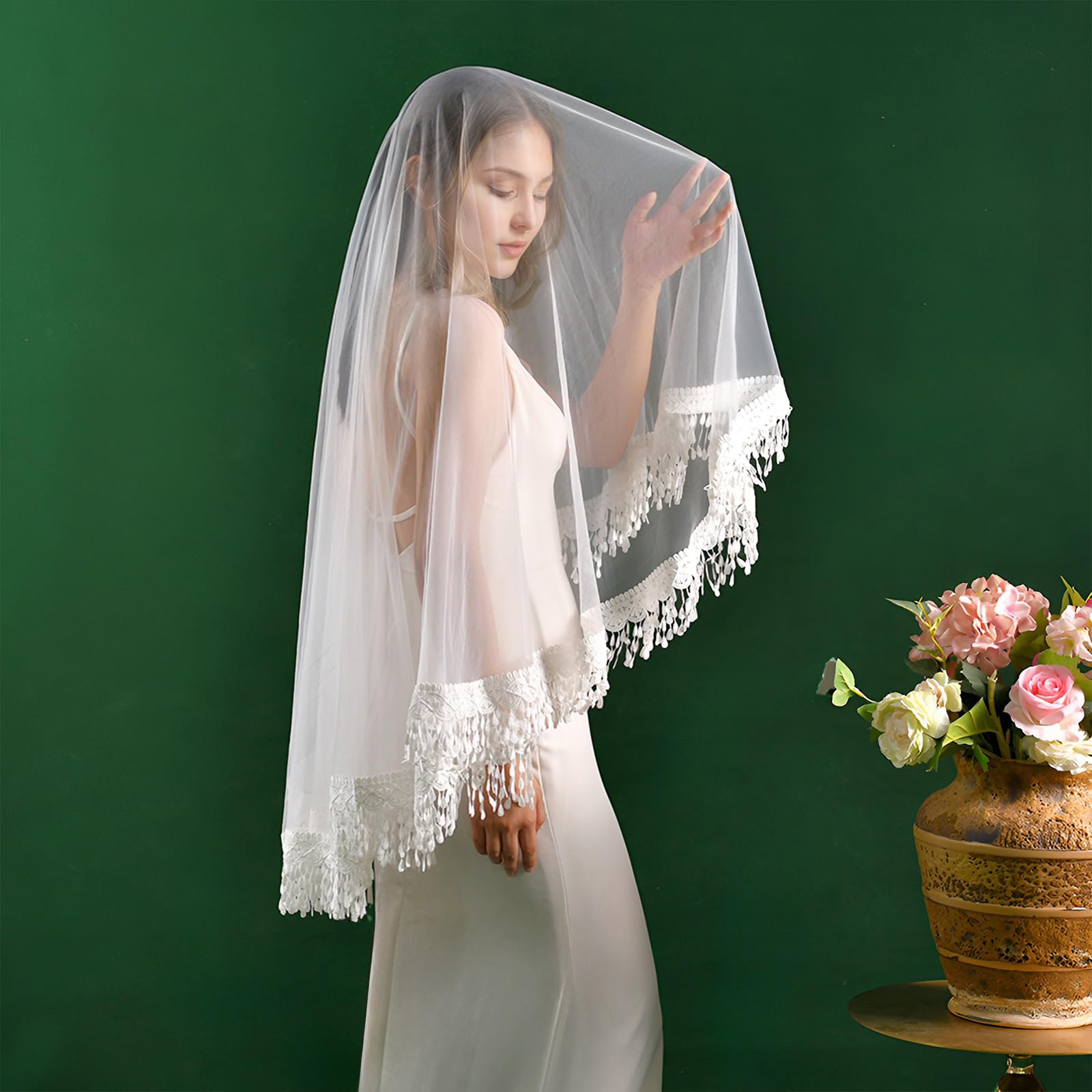 Elegante fiore abbellito veli da sposa delicati nappe tulle veli da sposa per cerimonie nuziali sofisticato copricapo da sposa