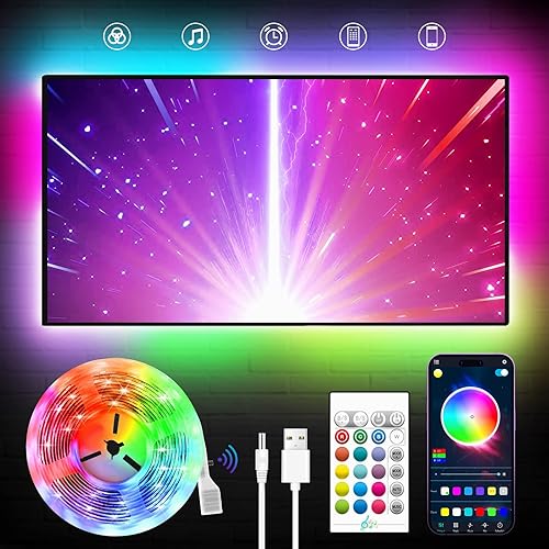 KANTUTOE Retroiluminación LED para TV, luces LED de TV de 23 pies para 70 a 100 pulgadas, luces LED RGB para TV con control remoto, sincronización