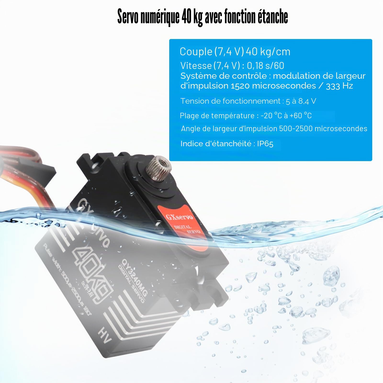 Servomoteur Binghe 40KG Digital Servo Numérique à Engrenages Métalliques pour RC 1/8 1/10 Hélicoptère Robot