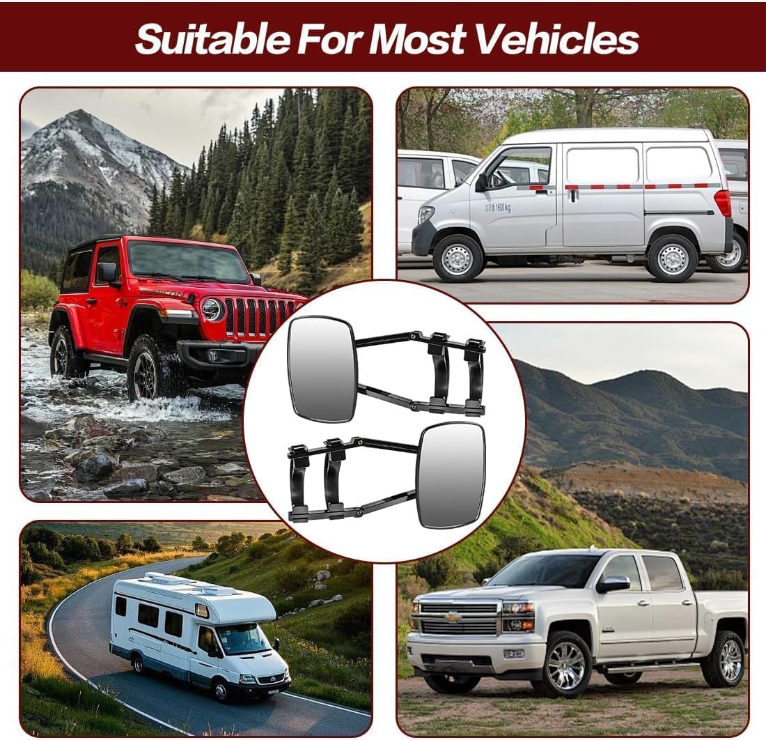 Wohnwagenspiege, 2 Stück Universal Zusatzspiegel Außenspiegel, Wohnwagen Spiegel Auto Seitenspiegel, Einstellbare Universalspiegel PKW Caravanspiegel Anhängerspiegel für alle gängigen Fahrzeugtypen