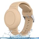 Tobfit Waterproof AirTag Bracelet for Kids – Soft Silicone AirTag Holder for Apple AirTag (2nd Gen & 1st), Adjustable Anti-Loss Watch Band for Kids 3 Years and Up - Milk Tea gallery image
