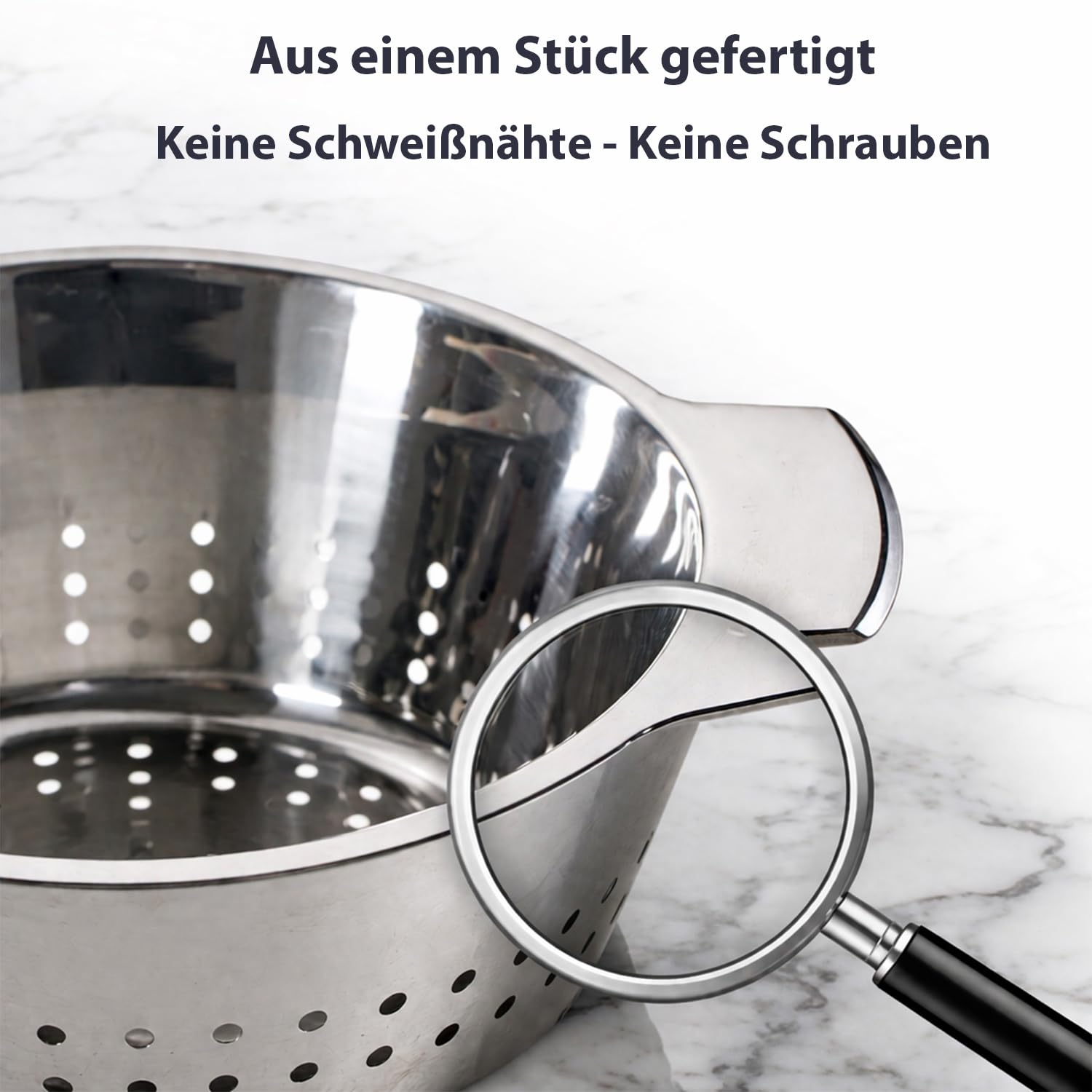 Colador para ensaladas, colador de cocina, colador de acero inoxidable, colador de pasta | diámetro de 24 cm, colador de verduras, colador de verduras, apto para lavavajillas, 2 asas, colador de