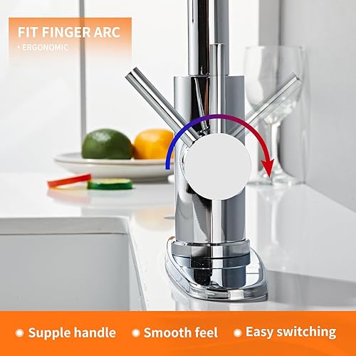 Miniatura 7 de Grifo de cocina cromado, grifo para fregadero de cocina con rociador extraíble, grifo de cocina LOUEVIDO con placa de cubierta de acero inoxidable,