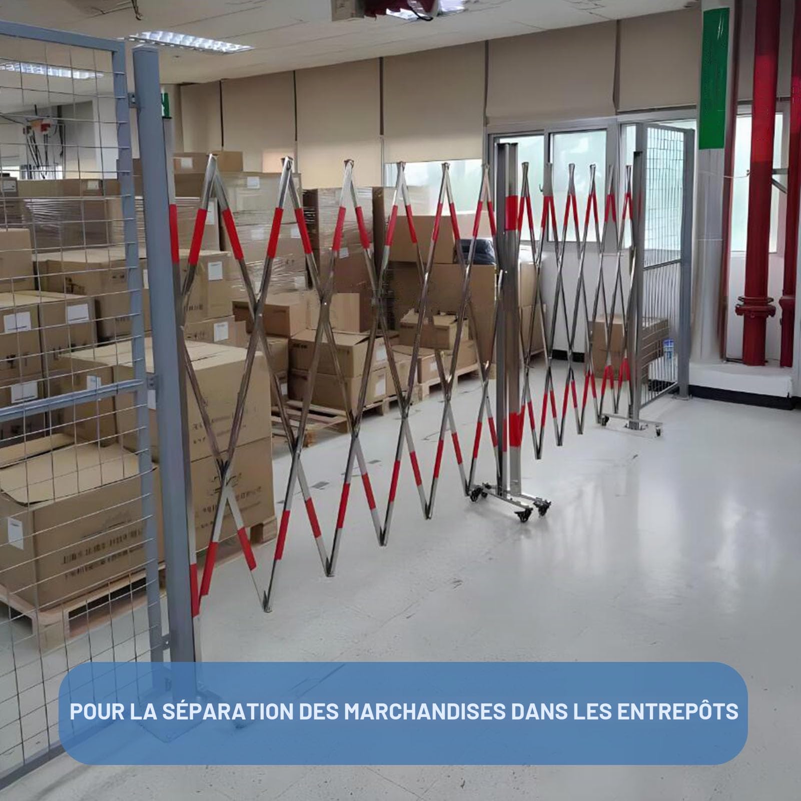 Barrière de Chantier, Barrière Ciseaux Extensible pour Contrôle de Foules | Poteau de Guidage Aciers Inoxydables, Attention Grille industrielle avec Roues Universelles Verrouillables, Rouge