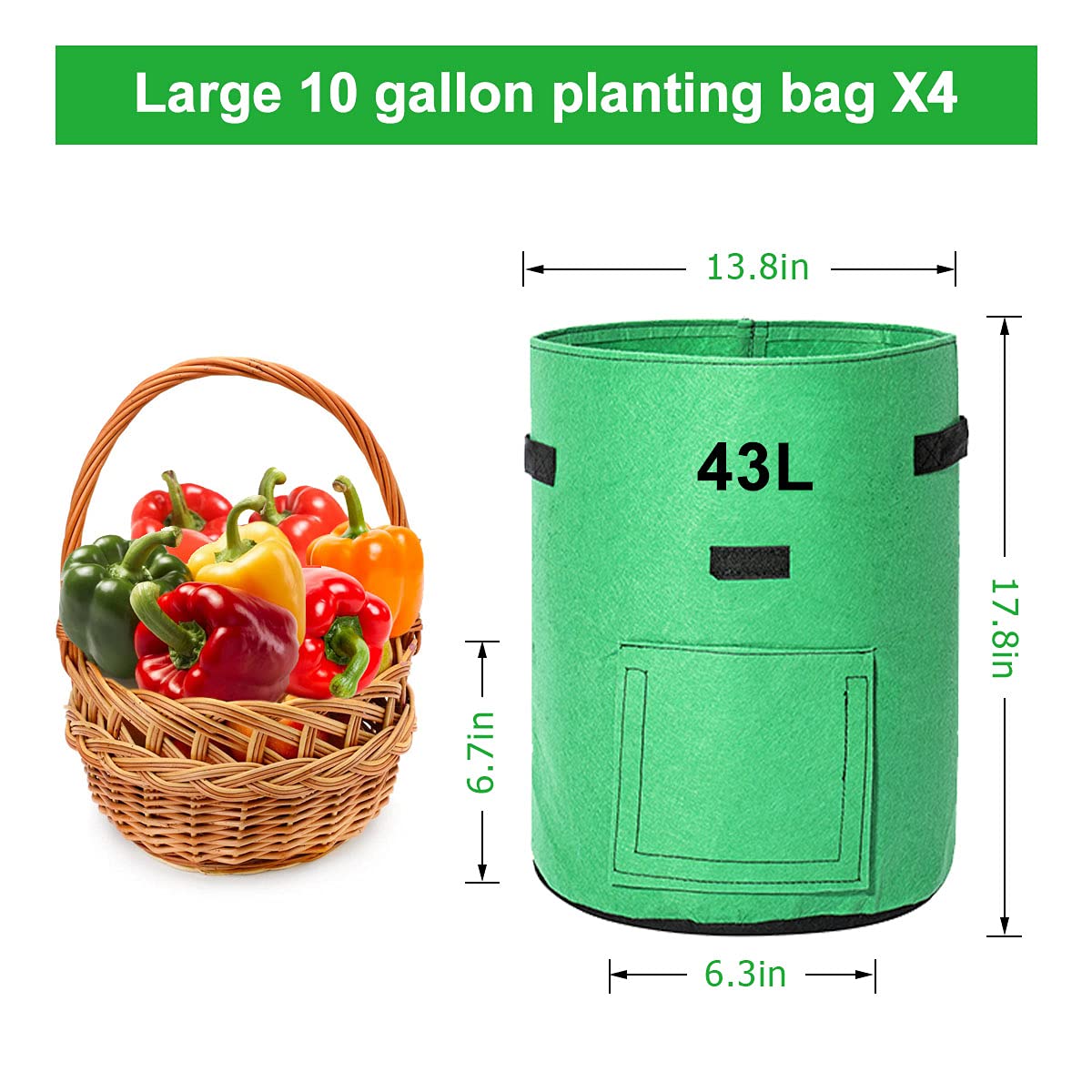 Sacs de culture de pommes de terre, sacs de plantation de 37 litres avec rabat et poignées pour cultiver des pommes de terre, des tomates et des carottes – Durable et réutilisable