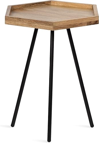 Miniatura 6 de Kate and Laurel Kashvi - Mesa auxiliar hexagonal moderna, 14 x 14 x 20 pulgadas, color blanco y dorado, mesa auxiliar geométrica contemporánea