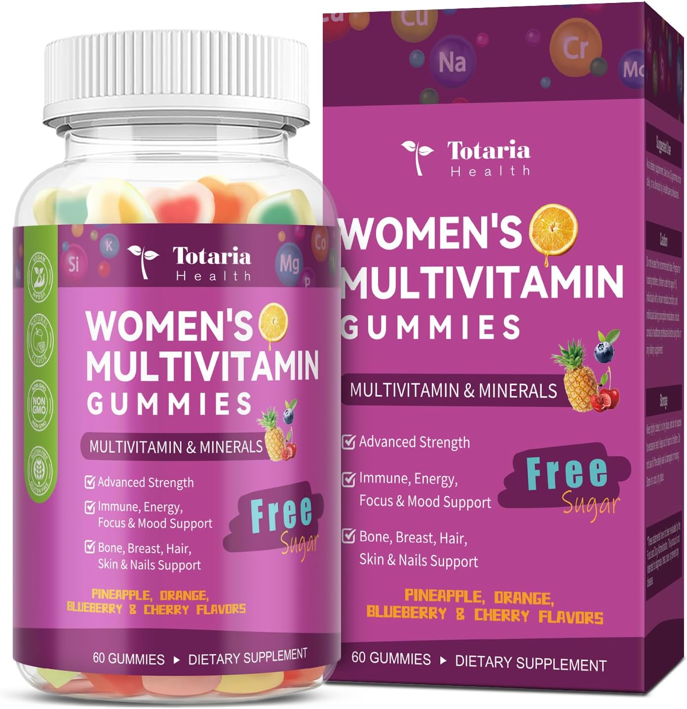 Sugar Free Womens Multivitamin Gummies with Iron, Women’s Multivitamin w/Vitamins C, D3 K2, B12, B6, Filled Gummies for Daily Nutritional Support| Immune Support| Skin Health, Mixed Flavors, 60 Cts