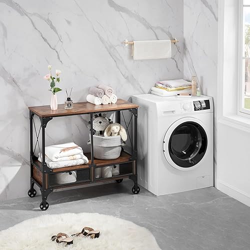 Miniatura 6 de VECELO Mesa de sofáconsola, con estantes de 3 niveles y almacenamiento abierto para entradapasillosala de estar, marrón, estilo tubo de agua