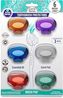 GuruNanda Brush Pods Manual & Electric Toothbrush Covers, 6 ct | Natural Essential Oil Vapors Keep Toothbrushes Fresh|Ventilated Clip-On Travel Toothbrush Accessory for Home & on the Go Use