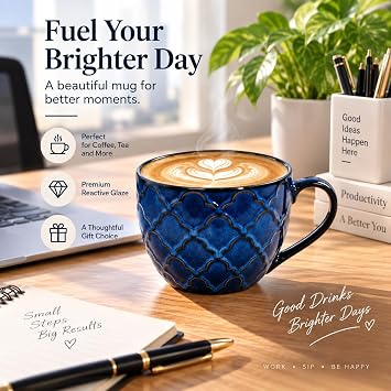 24 oz Large Coffee Mug Set of 2, Ceramic Coffee Mugs with Handles, Blue