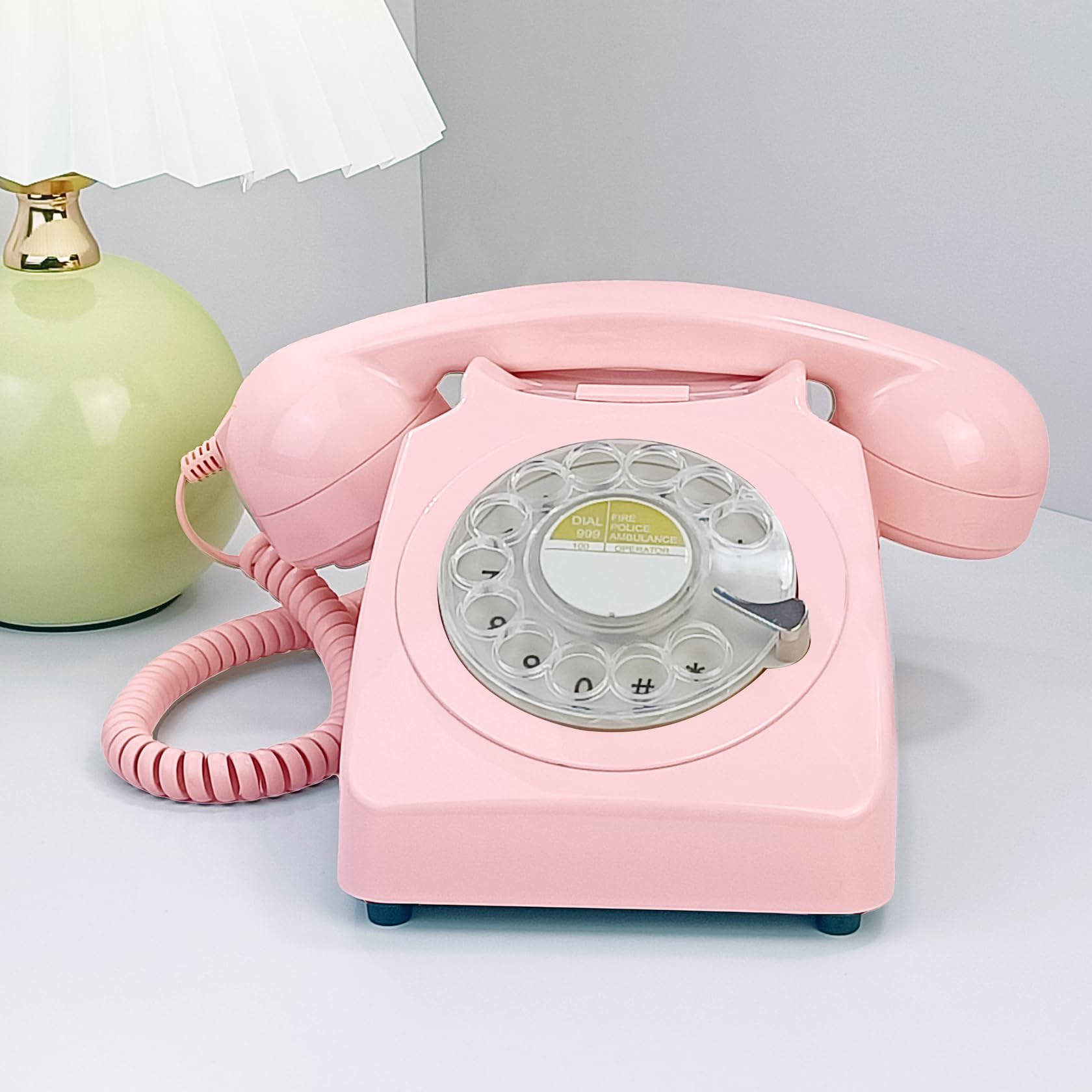 Teléfono Fijo Giratorio Retro Rosa de los años 60, teléfono Vintage con Cable Antiguo con Timbre mecánico para el hogar, Oficina, Hotel, teléfono de la Vieja Escuela