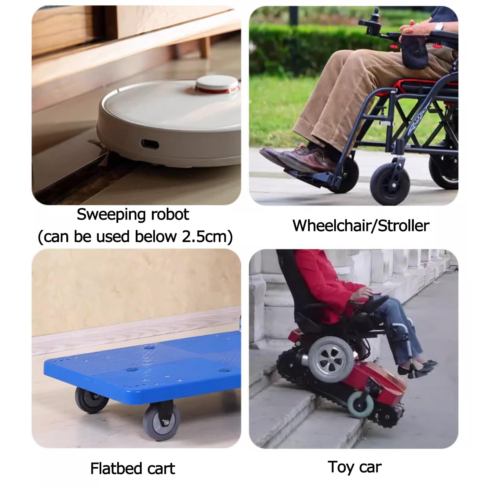 Rampa antideslizante duradera para silla de ruedas, umbral de plástico personalizable para scooters y robots (negro, 100 x 8 x 2,5 cm), segura, fácil instalación para accesibilidad en interiores y