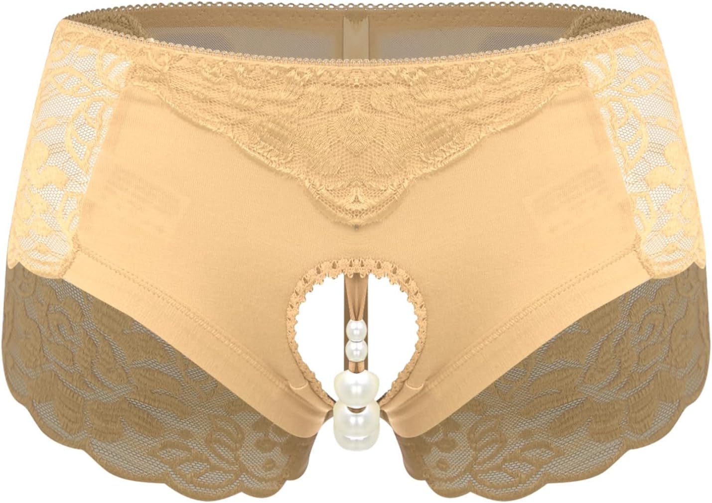 ranrann Women Underwear Low Waist Faux Pearl Band On Crotch For Stimulating And Massaging