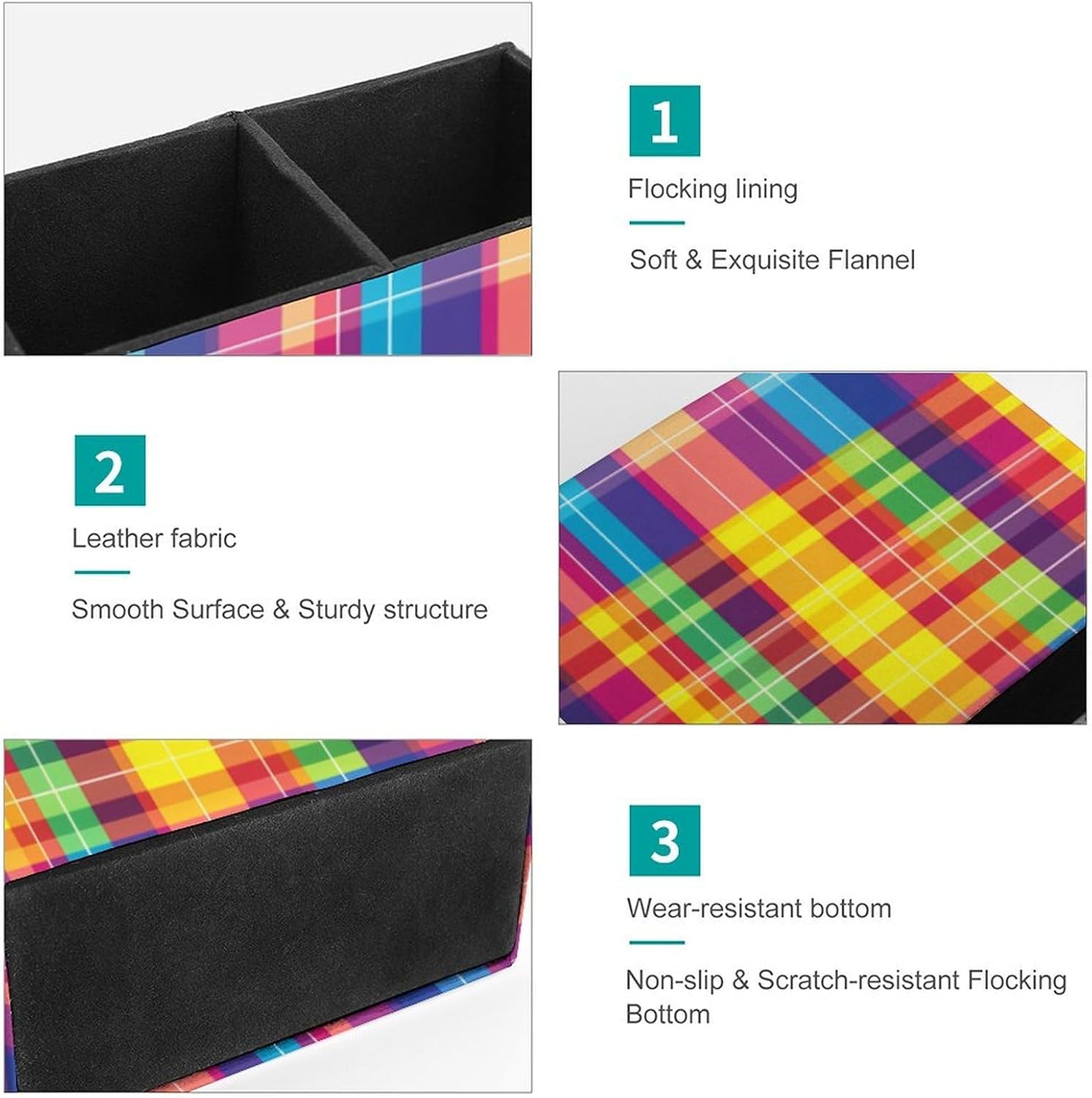 Rainbow LGBT Gay Plaid Pencil Pen Holder PU Leather Desk Storage Organizer Makeup Brush Box