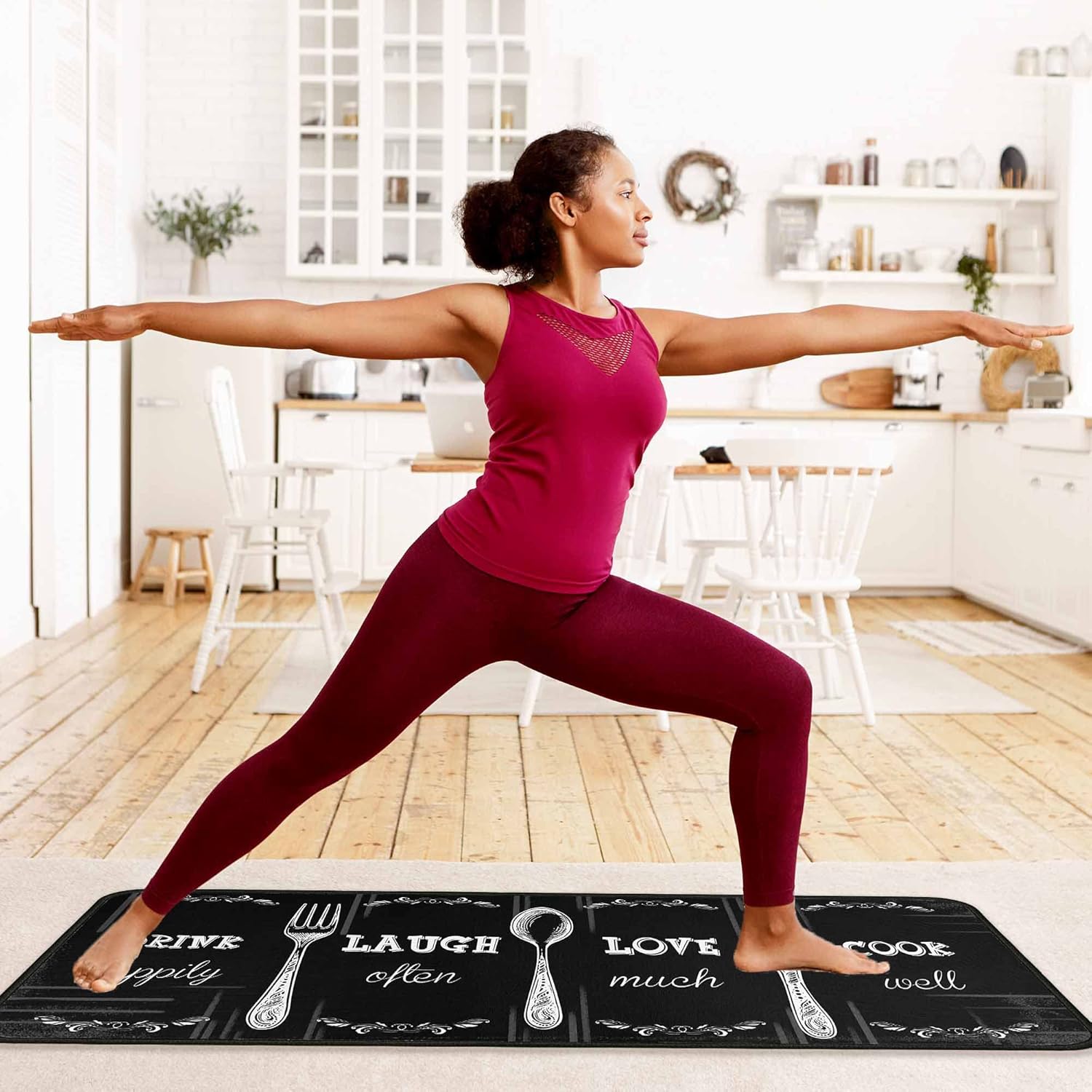 Black Kitchen Rug Set 2 PCS | Non-Slip Waterproof Stain-Resistant Floor Mats | Farmhouse Style Mats for Kitchen, Sink & Laundry 17"x47"+17"x30"